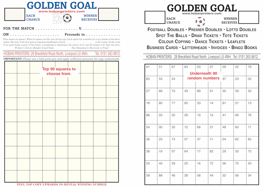 Golden Goal Cards Fundraising Tickets